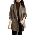 thumbnail image 5 of Women's Lapel Jacket Houndstooth Tweed Blazer Coat Vintage Long Sleeve Medium Length Coat for Autumn Winter Daily Wear Work, 5 of 8