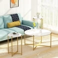 thumbnail image 4 of Recaceik Ensemble de Tables Basses 3 Pcs, Table Basse Ronde Moderne & 2 Pcs Table d'Appoint en Faux Marbre avec Cadre en Croix Dorée, Ensembles de Tables Modernes pour Appartement, Petit Espace (Or), 4 of 8