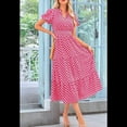 thumbnail image 4 of Vestidos Largos Verano para Mujer 2025, Informales, con Escote en V, Mangas Abullonadas, Fruncidos Holgados, Estilo Bohemio, para Playa, con Estampado Floral, Color Rosa, M, 4 of 10