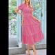 thumbnail image 4 of Vestidos Largos Verano para Mujer 2025, Informales, con Escote en V, Mangas Abullonadas, Fruncidos Holgados, Estilo Bohemio, para Playa, con Estampado Floral, Color Rosa, M, 4 of 10
