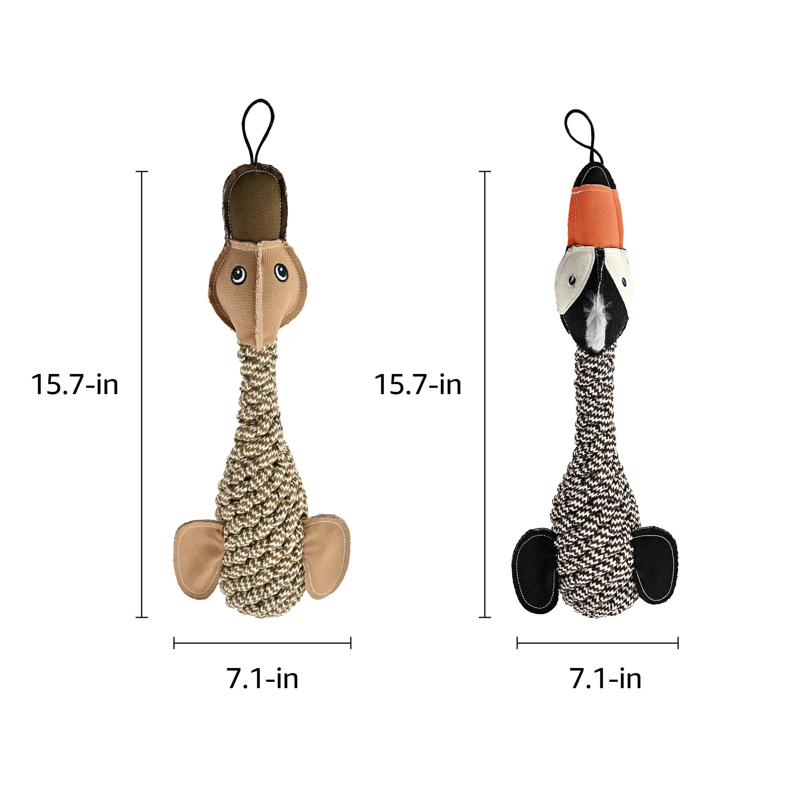 Max & Marlow 2 Pack Stuffless Squeaky Dog Toys, Cotton Rope Duck Toys for Small, Medium and Large Breed