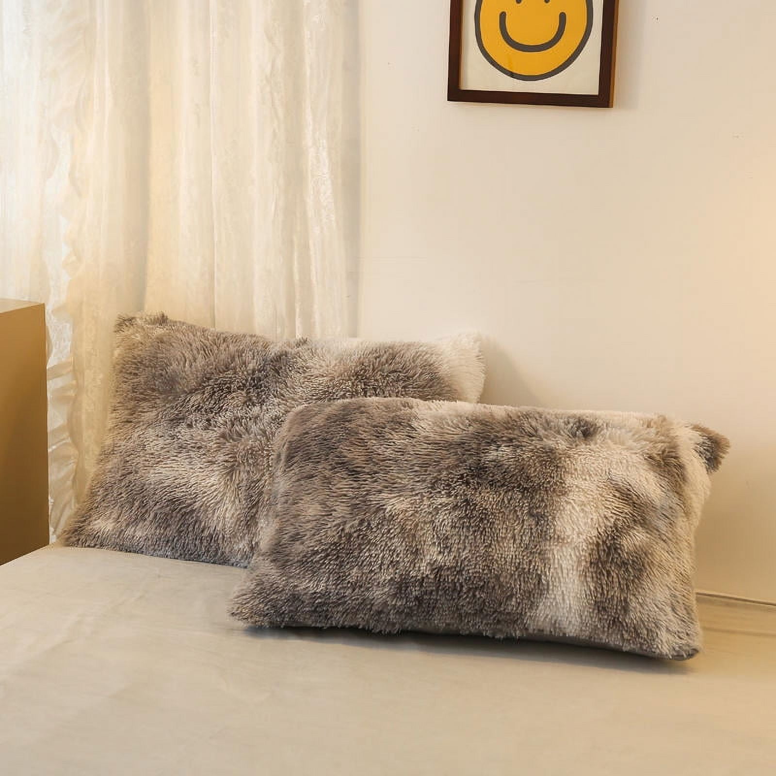 Wajade Plush Duvet Cover Set 3 Piece - Luxury Ultra Soft Fluffy Fuzzy Comforter Cover with 2 Pillow Shams Faux Fur Bedding Set,Full Size,Grey White Ombre