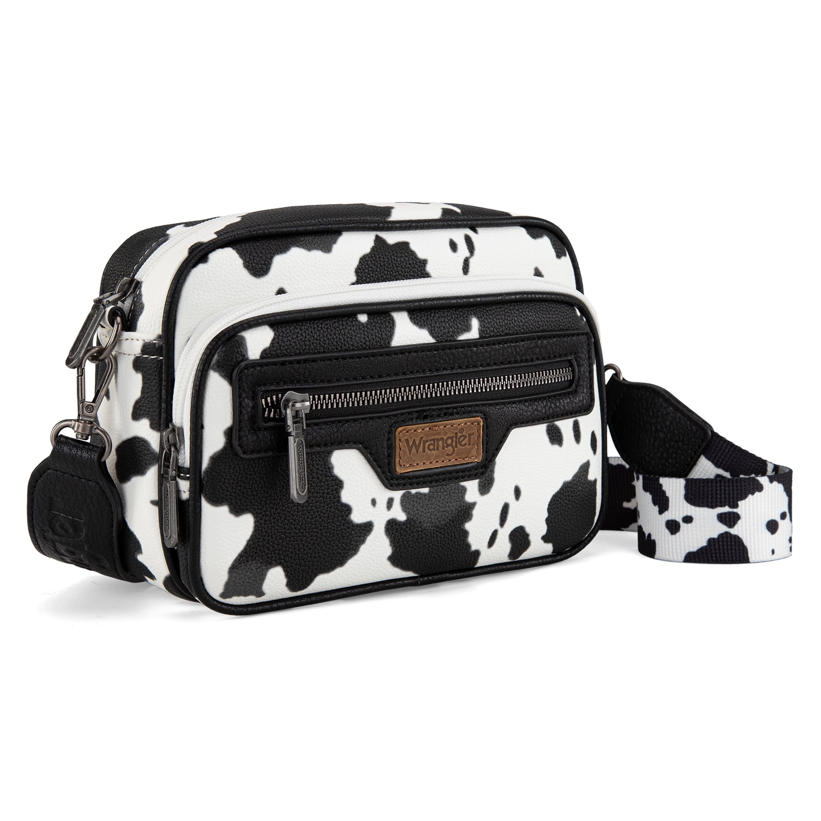 Wrangler Crossbody Bag for Women Multi Pocket Crossover Bag Shoulder Pursea with Adjustable Strap, Cow Print Black