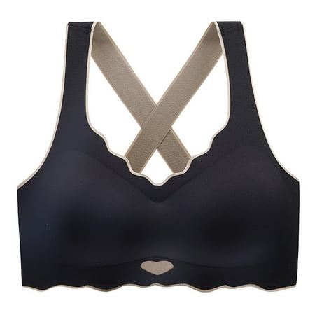 YHGFVOKJ Bras for Women Stretch Fabric Smoothing Beauty Back Wireless Yoga Bra Breathable Bralette Fabric Push Up Seamless Underwear Tank Tops With Built In Bras Black XXXXL