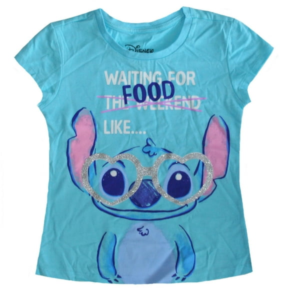 Disney Stitch waiting for food like….Little Girl's Blue Graphic Print T-Shirt - Size: M (5)