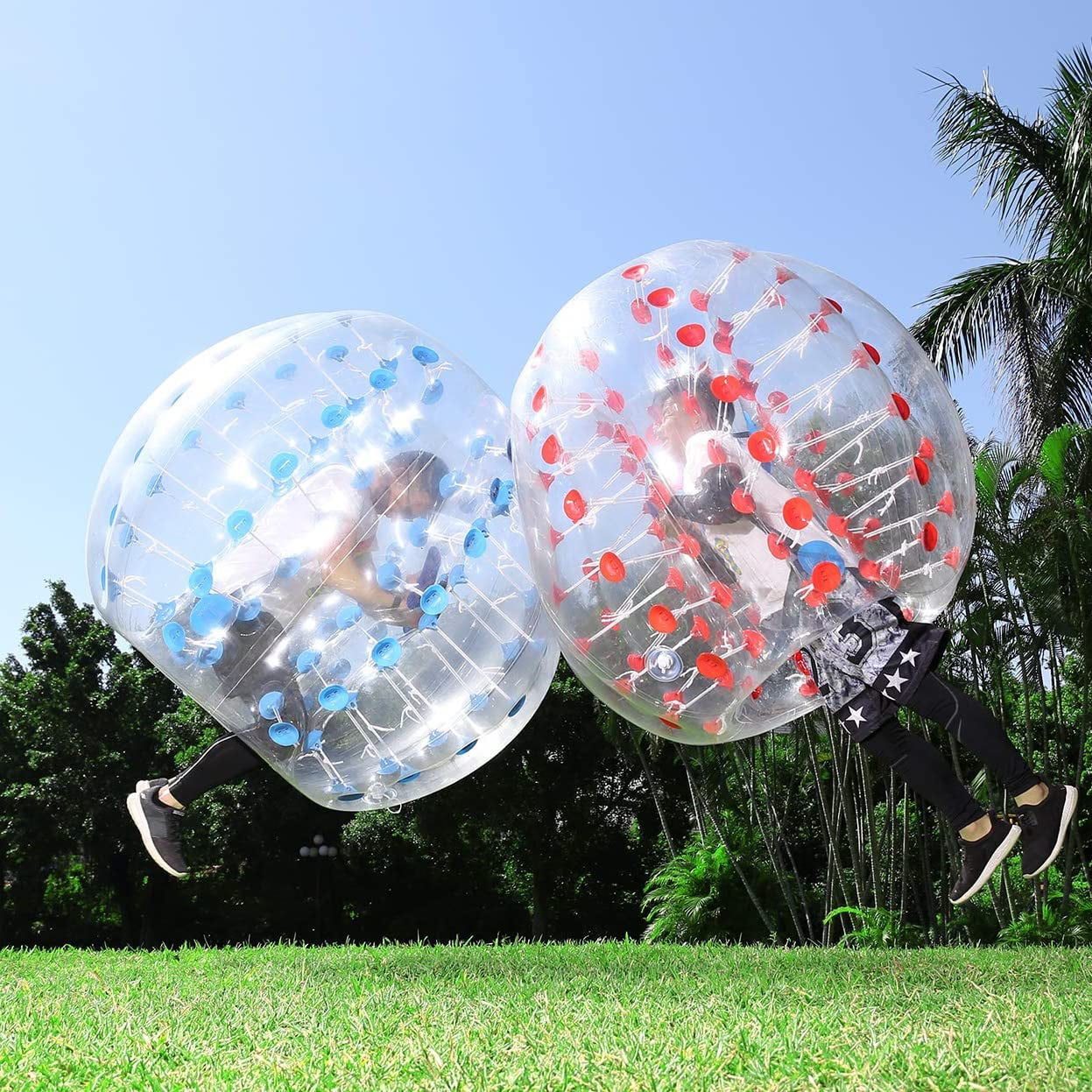 soarflight Kids Body Bubble Ball 2 Pack Inflatable Bumper Balls for Boys Girls Children Outdoor Sensory Activity Toys Wearable Bumper Ball Red and Blue Gorgeous 