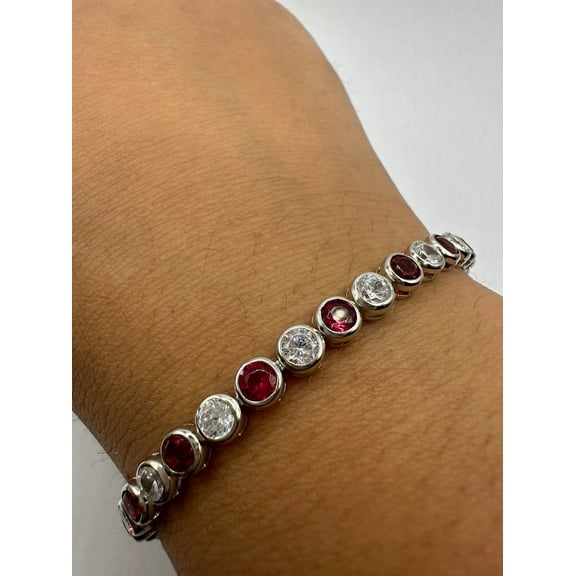 Silver CZ Tennis Bracelet | Ruby CZ Diamond Cubic Zirconia | 925 Sterling Silver