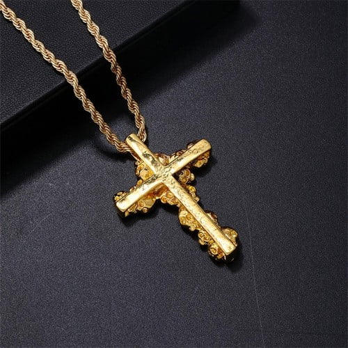 Cross Zircon Necklace For Women Men 14K Yellow Gold Clavicle Chain Necklaces Vintage Religion Aesthetic Jewelry