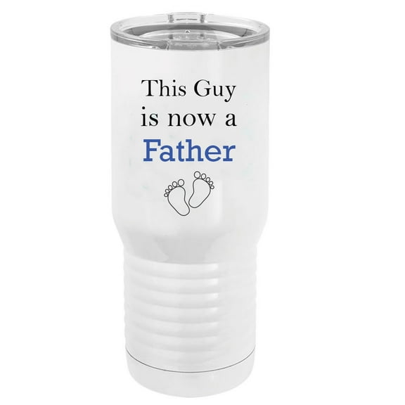 This Guy is now a Father Stainless Steel Vacuum Double-Walled Insulated 20 Oz Tumbler Travel Coffee Mug with Clear Lid, White