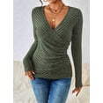 thumbnail image 4 of Women'S Long Sleeve Shirt V Neck Ribbed Knit Slim Button Sweater Autumn Casual Work Tops  Green S, 4 of 7