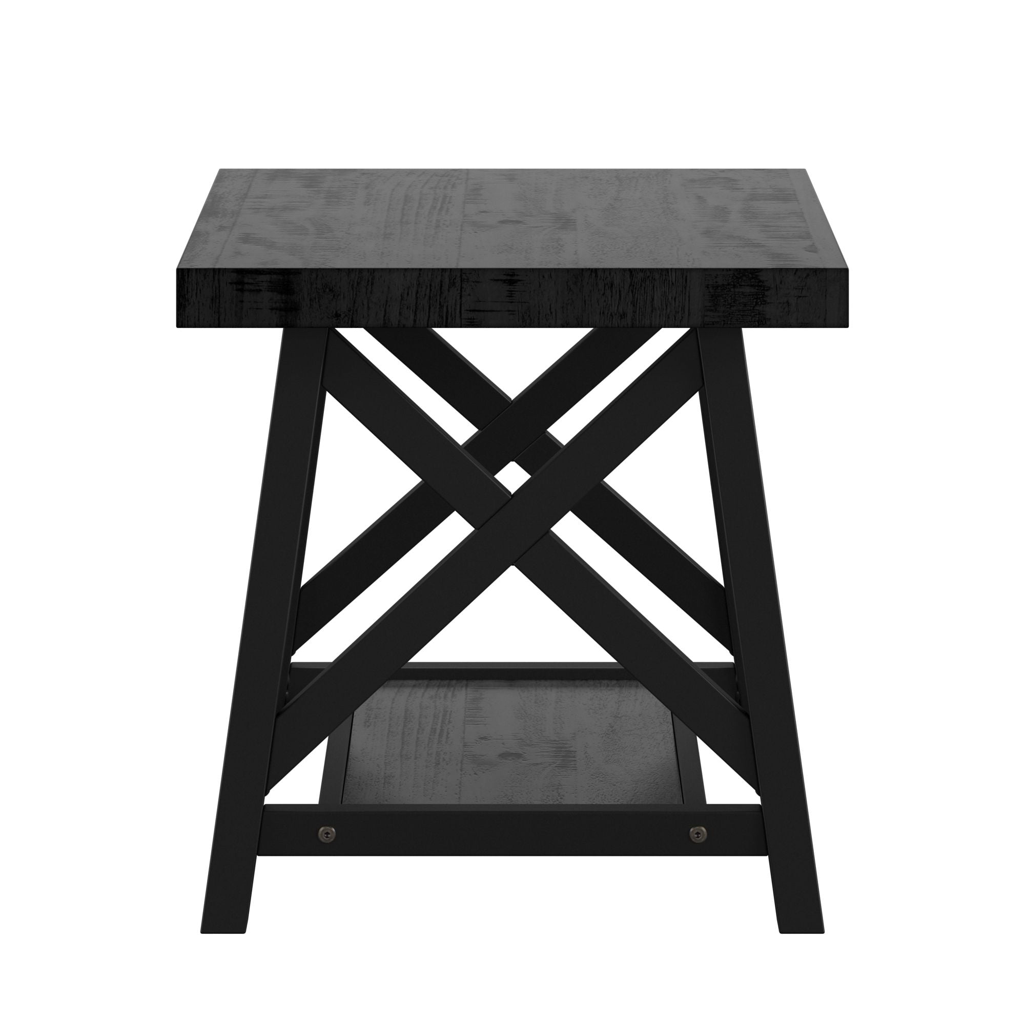 Weston Home Westyn Rustic X Base Wood End Table with Shelf, Black