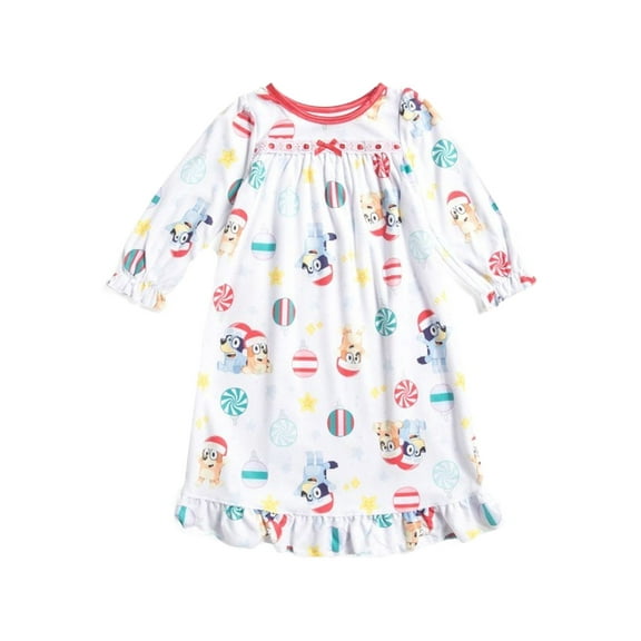 Bluey and Bingo Toddler Girl's Christmas Candy Flannel Holiday Nightgown, Size 4T