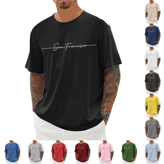 Graphic Letter Print Tee for Daily Casual Wear Men T-Shirts Classic Short Sleeve Crewneck Top Men's Loose Fit Shirts
