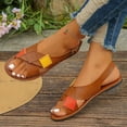thumbnail image 6 of Womens Brown Flat Sandals PU Faux Leather Ankle Strap Casual Summer Comfort Color-Block Walking Shoes,Size 43, 6 of 9