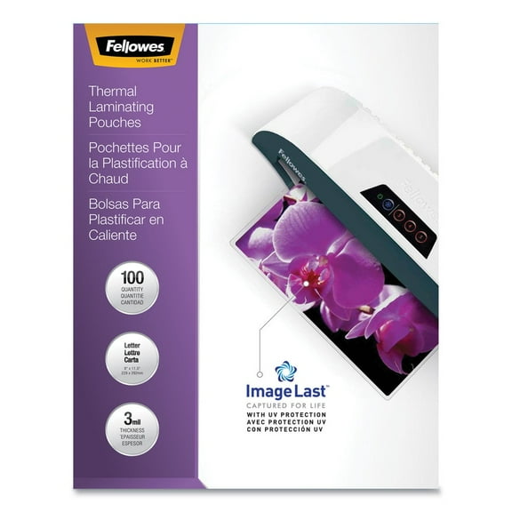 Fellowes Image Last Letter Jam Free - 100-Pk - 3 Mil- Clear Plastic - 9 x 11.5 Glossy Laminating Pouches
