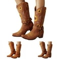 thumbnail image 4 of Mid Calf Cowboy Boots for Women Sunflower Floral Embroidery Stacked Heel Long Booties Pointed Toe Pull on Western Riding Boots, 4 of 6