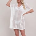 thumbnail image 4 of qelini Beach Cover up for Women Knitted Short Sleeve Beach Dress Cut Out Solid Color Cover Up Summer Vocation, 4 of 8