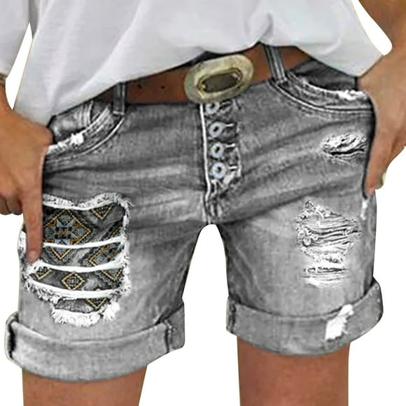 2025 Women's Summer Solid Plus Clothes for Women Plus Size Color Old Cut Patch Plus Size Pant for Women Jeans Loose Versatile Embroidered Woman's Clothes Plus Size Shorts Women