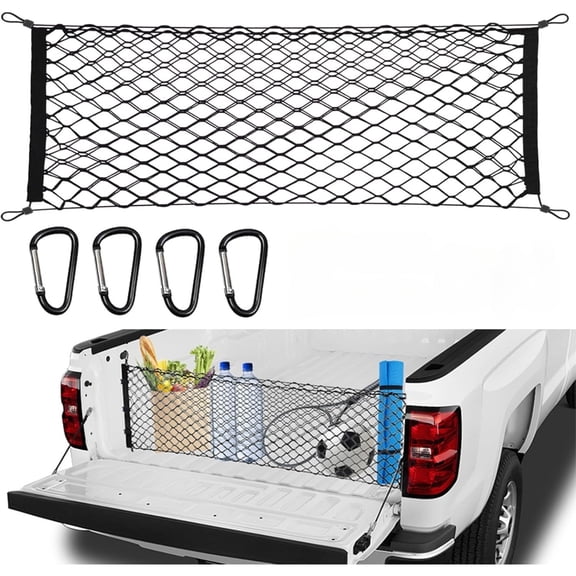YOSUOPOC Truck Bed Cargo Net, 50x18 Inch Adjustable Elastic Pickup Storage Net with Hooks