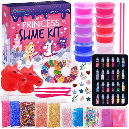 Princess Slime Kit for Girls - Water Based Colorful Premade Slime, Glow in the Dark, 24 Glitter Powder, Ultimate Diy Pink Crystal Clear Unicorn Slime Kit for Girls Gift for 5 6 7 8 9 10 11 12 Yea