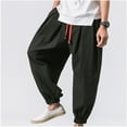 thumbnail image 4 of IROINNID Men's Harem Pants Solid Color Tether Closure Loose Flared Trousers Comfort Waist Cigarette Pants, 4 of 9