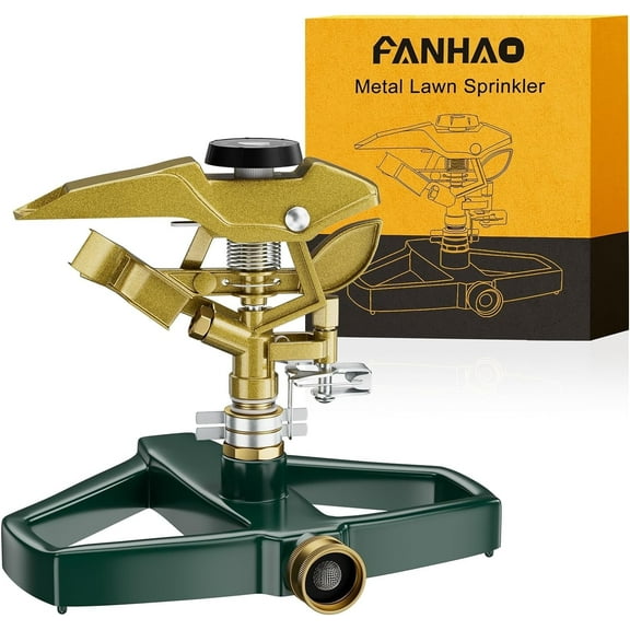 FANHAO Heavy Duty Pulsating Impact Lawn Sprinkler with Metal Base,Covers up to 5800 Sq. ft
