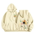 thumbnail image 3 of BiZtdJrK Womens Graphic Hoodies Cute Flower Print Long Sleeve Sweatshirts Drawstring Fall Fashion Hooded Pullover with Pockets Beige XL, 3 of 6