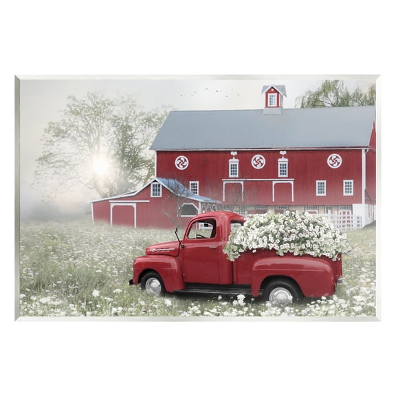 Stupell Red Truck Floral Country Meadow Transportation Painting Wall Plaque Unframed Art Print Wall Art