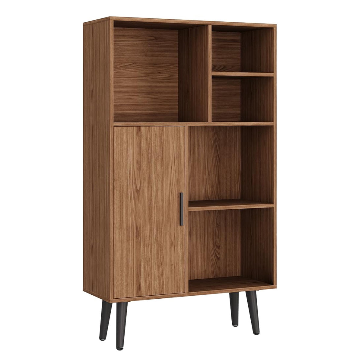 Ataucjin 4-Tier Display Walnut Bookcase,Book Shelf Cube Storage Cabinet with Legs, Freestanding Open Book Shelves for Living Room Furniture