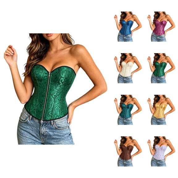 Overbust Corset Tops for Women Tummy Control Zipper Corsets Renaissance Boned Bustier Top Waist Trainer