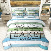 Homewish Retro Cottage Twin Bedding Sets 7-Piece for Female Men Adults,Lake House Bedding Comforter Set Microfiber,Rustic Vintage Cabin Breathable Sheet Sets,Super Cozy Room Decor,Reversible