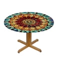 thumbnail image 3 of HAOXIT Boho Mandala Orange Blue Green Colorful Round Tablecloth Waterproof Wipeable Tablecloth Cover Home Restaurant Kitchen Picnic Party Decoration Circular Tablecloth 38-42, 3 of 8