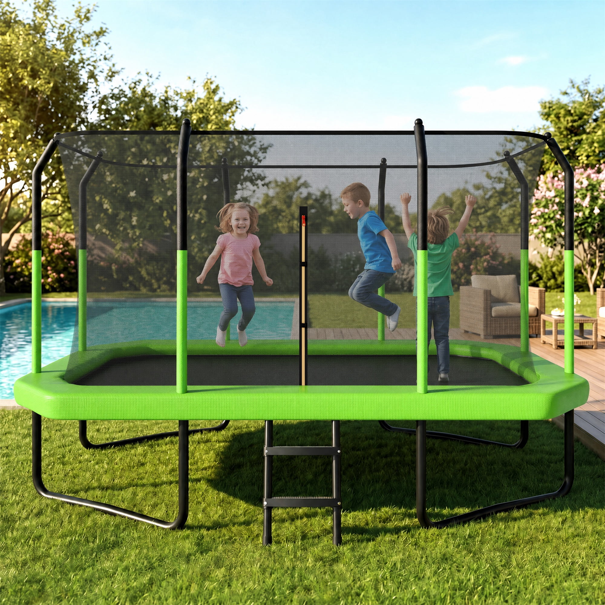 Alvantor 8x14 ft Rectangle Trampoline for Kids, Outdoor Trampolines with Enclosure Net for Gymnastics Green