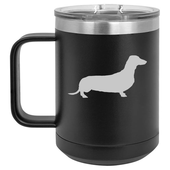 15 oz Tumbler Coffee Mug Travel Cup With Handle & Lid Vacuum Insulated Stainless Steel Dachshund (Black)
