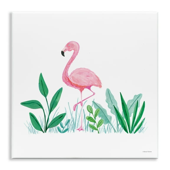 Stupell Industries Summer Flamingo & Fronds Animals Painting Unframed Art Print Wall Art, 12 x 12