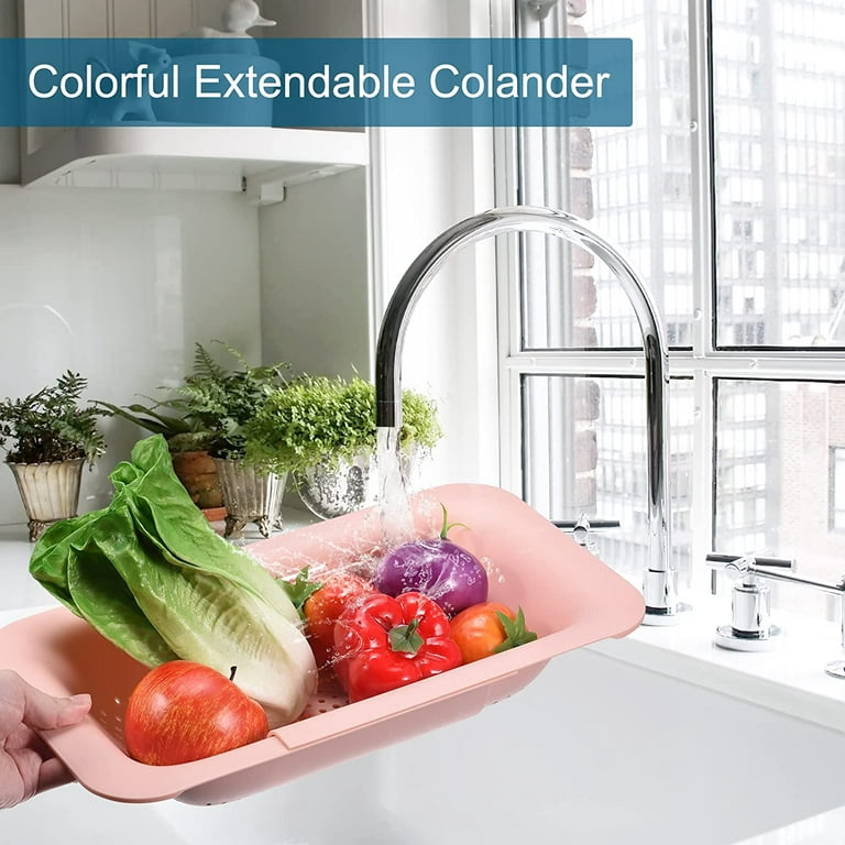 Extendable Over the Sink Colander Strainer Basket Wash Fruits Dry Dishes