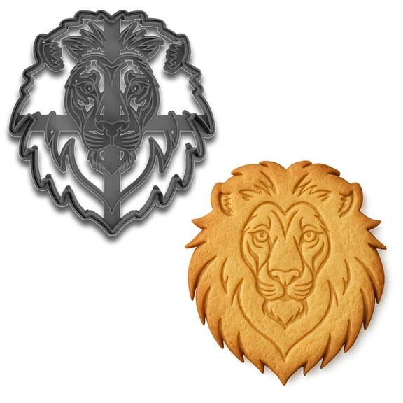 Mighty Gadget Detailed Lion Head Cookie Cutter Stamp - 4x3.49", African Safari Animal Cookie Mold for Bakers & Crafters (Random Color)