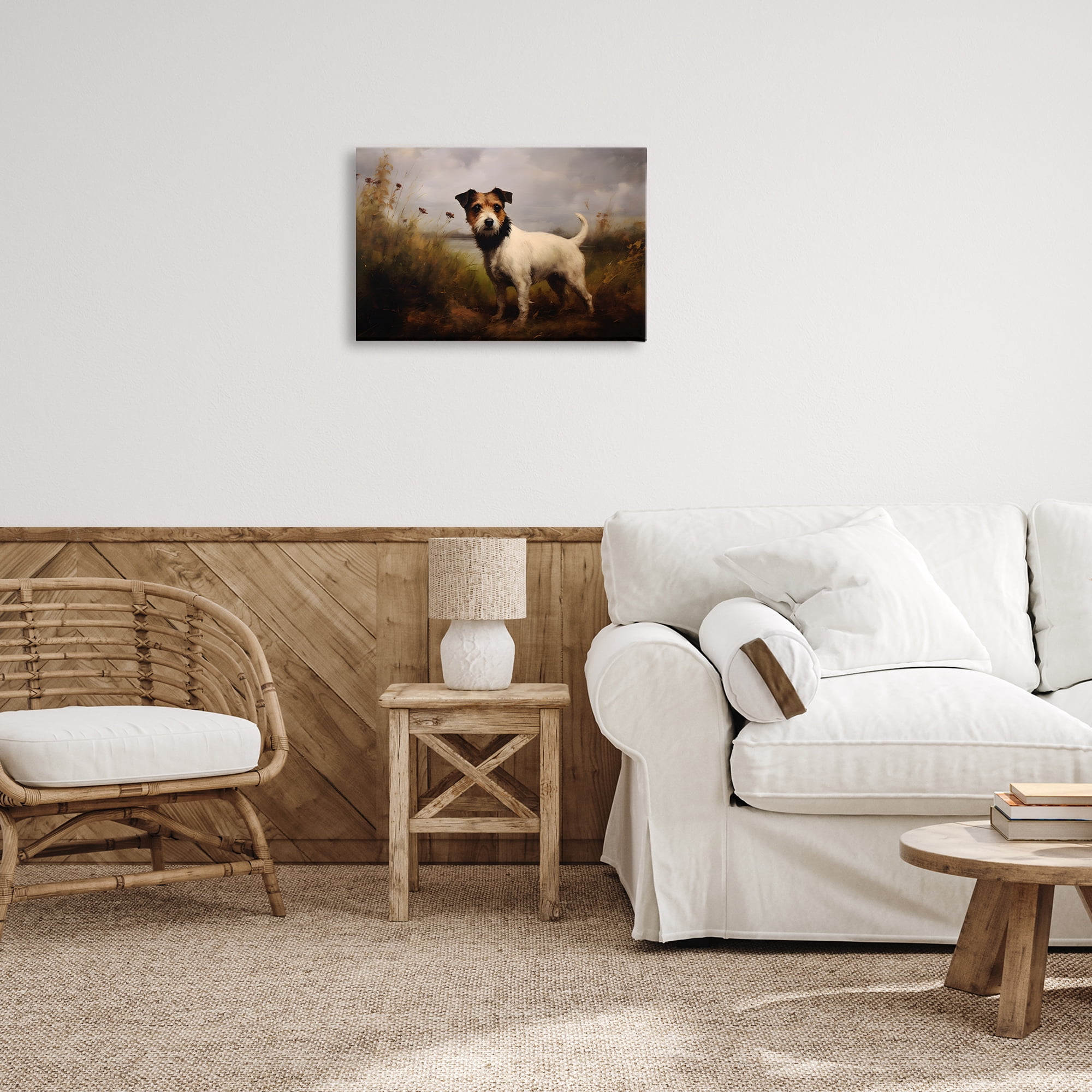 Stupell Industries Jack Russell Terrier Landscape Landscape Painting Gallery Wrapped Canvas Art Print Wall Art, 24 x 16