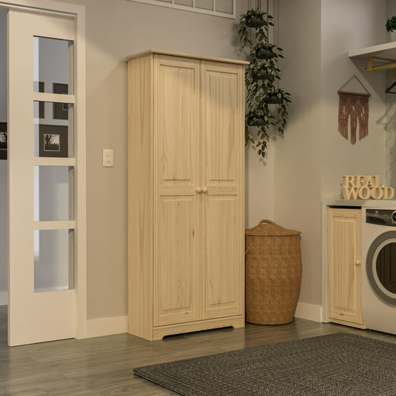 From the Tree Furniture Wooden Storage Tall Kitchen Cabinet Pantry with Shelves, Solid Wood, Unfinished