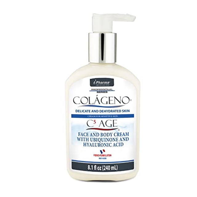 Crema con Péptidos de Colágeno tipo l lll llV Vll y XVll Enriquecida con Ácido Hialurónico, Q10 Colágeno C5 AGE 240 ml
