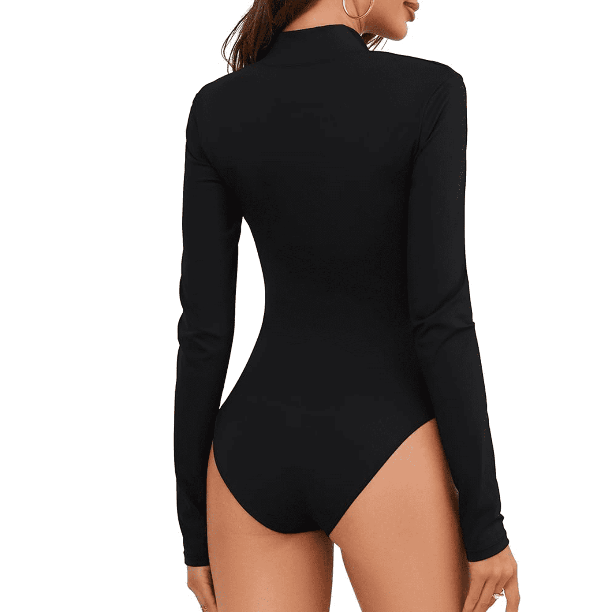 Body Suit Tummy Control Bodysuit Deep V Neck Zip Up Long