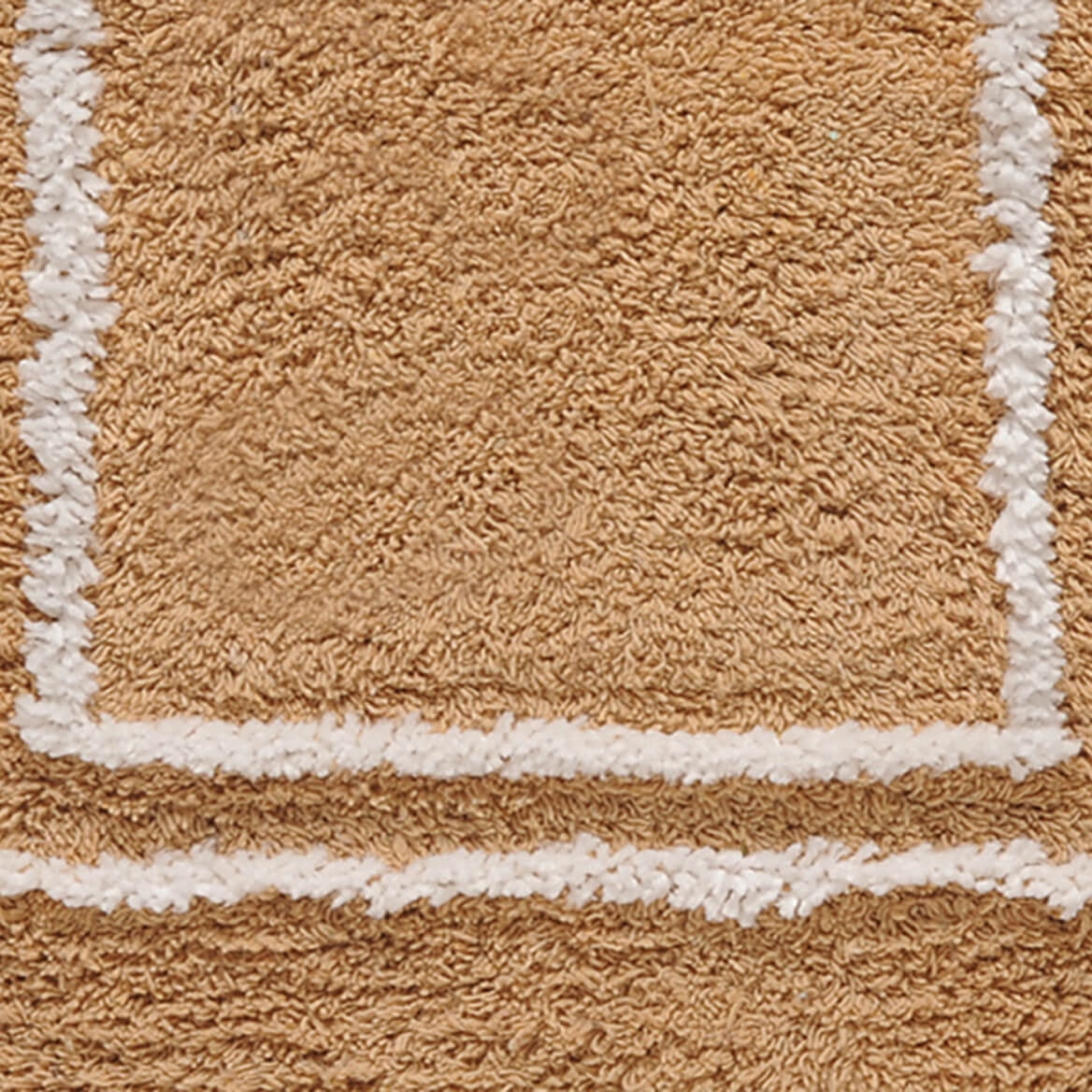 Cotton 3-Pc. Bath Rug Set - Tan Design, Plush, Absorbent, Non-Slip Bathroom Mats - Stylish White Trim - Includes Bathroom Rug, Contour Rug, and Toilet Lid Cover - Transform Your Bathroom Décor