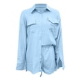 thumbnail image 4 of Shorts Set for Women Two Piece Sets Button Down Blouse and Shorts Spring Clothes Outfit for Women, 4 of 5