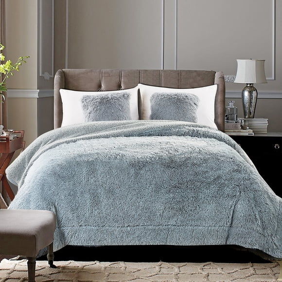 Chanasya Super Soft Fuzzy Shaggy Faux Fur Throw Blanket - Chic Design Snuggly Plush Lightweight with Fluffy Reversible Sherpa for Couch Living Room Bedroom and Home Décor (Queen) Gray