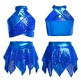 thumbnail image 2 of iiniim Girls 2 Piece Dance Outfits Sparkly Sequins Crop Top with Mini Skirt Jazz Latin Ballroom Dancewear Blue 6, 2 of 7