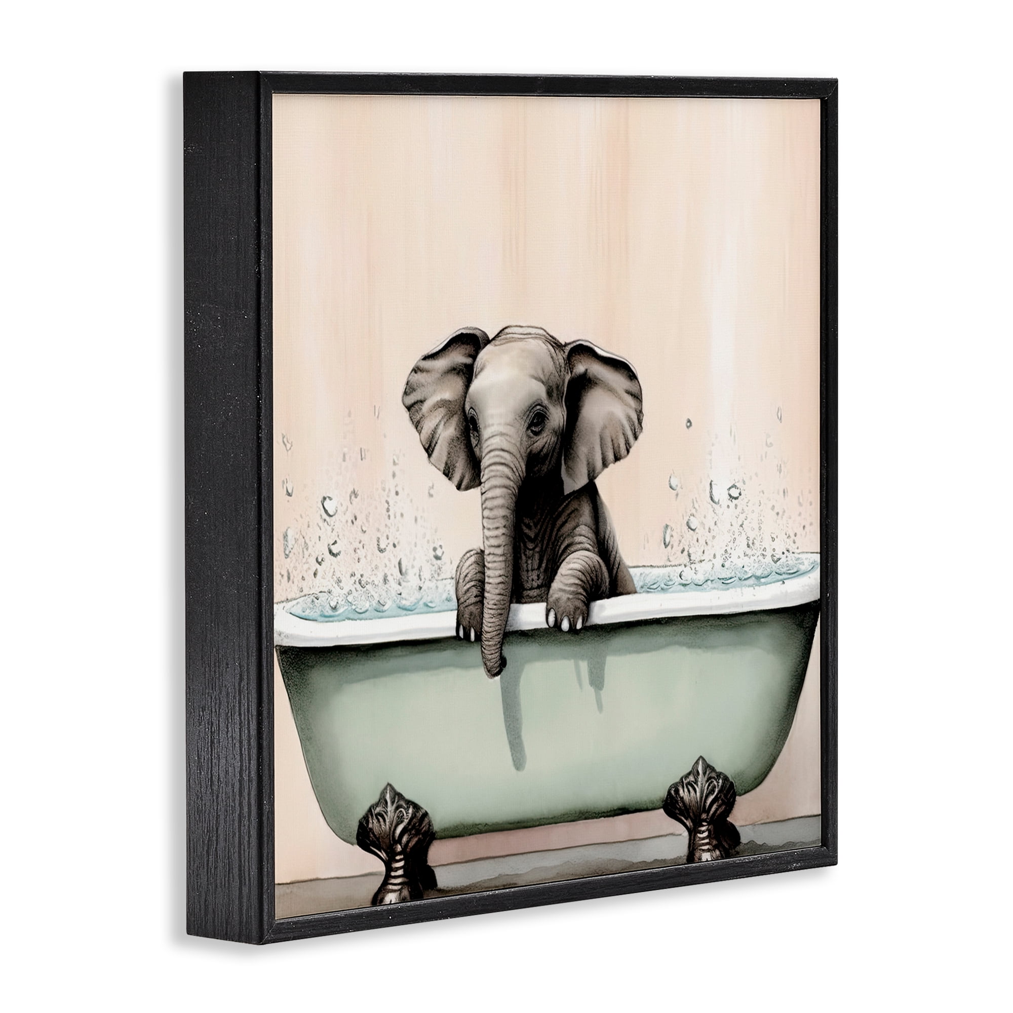 Baby Elephant Bathtime Black Framed Giclee Art, design by Sasha