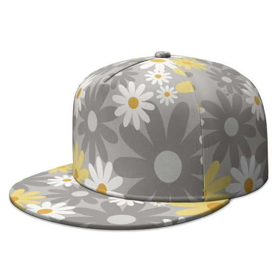 Retro Bloom Snapback Hat – Vintage Daisy Print Flat Bill Cap, 70s Inspired Aesthetic