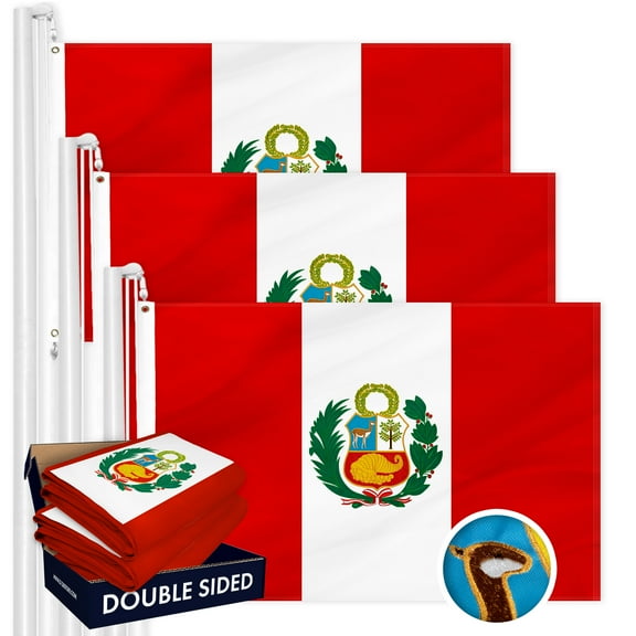 Peru Peruvian Flag 3x5FT 3-Pack Double-sided Embroidered Polyester By G128