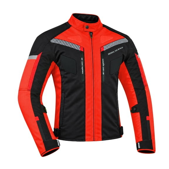 Men’s Cordura Textile Motorcycle Riding Jacket – Waterproof Touring Coat with EVA Foam Armor Padding Red Size-4XL