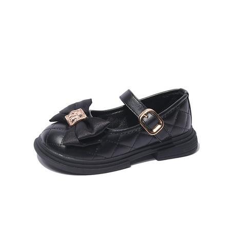 

HuaAngel Little Girls Big Girls Satin Ribbon Metal Decoration PU Leather Grid Mary Jane Flat Casual Shoes W397 Sizes 9.5C-4Y